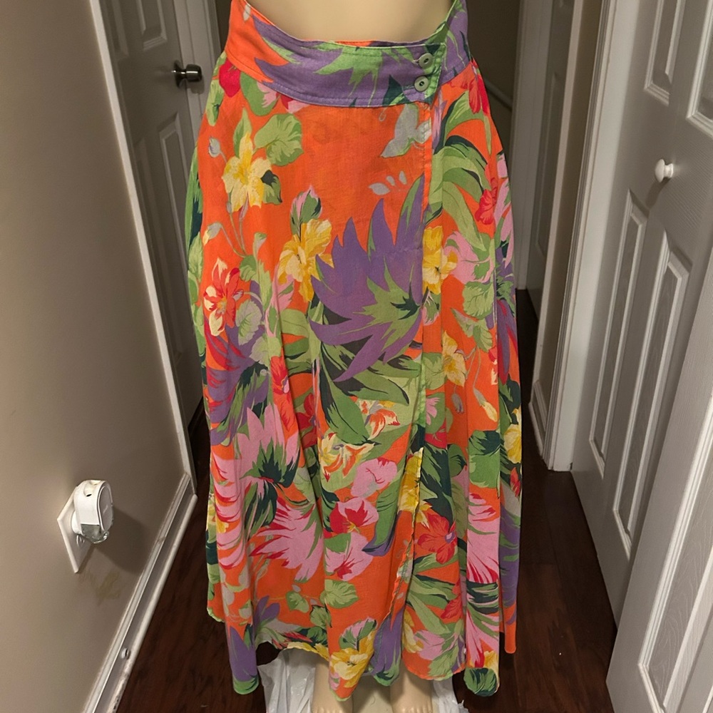 Floral flowy Maxi vintage wrap Skirt with Vibrant Colors
